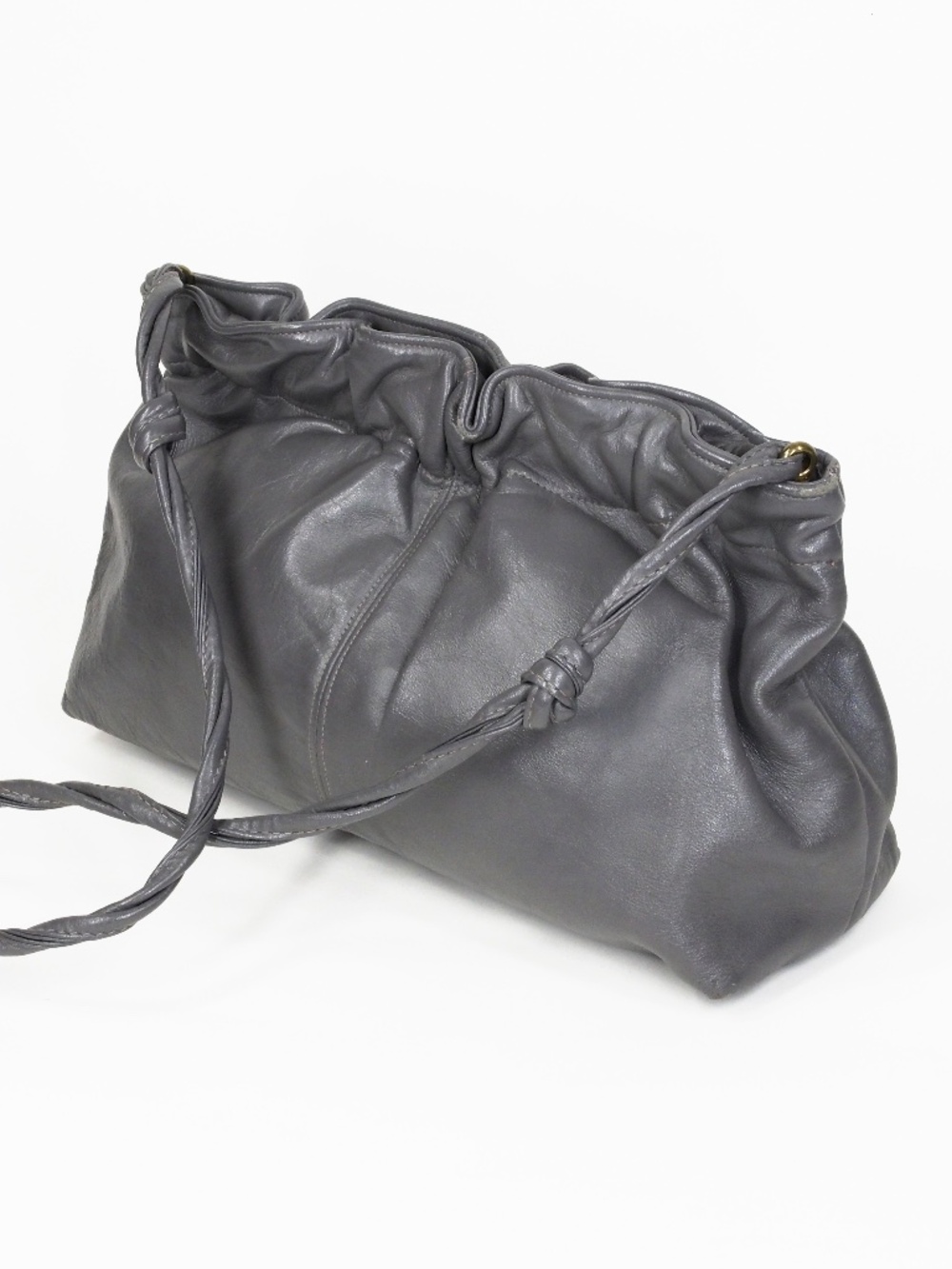 Crown Lewis Vintage Leather Handbag Grey Gray purse shoulder retro clutch